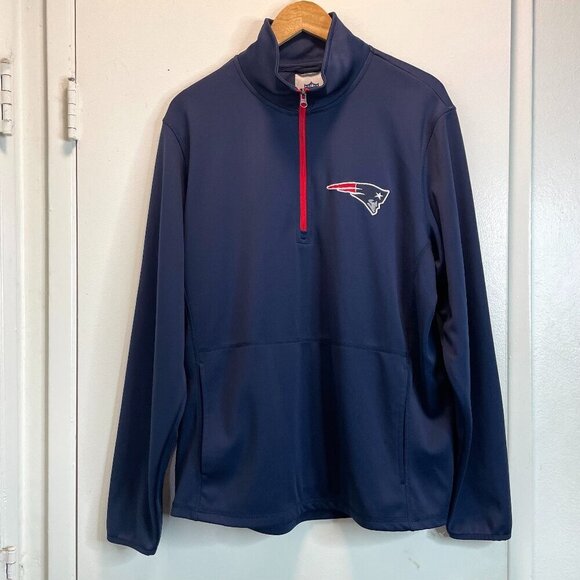 NEW ENGLAND PATRIOTS Men's Pullover Sz L NFL Team 1/4 Zip Navy Long Sleeve Shirt - Picture 1 of 15